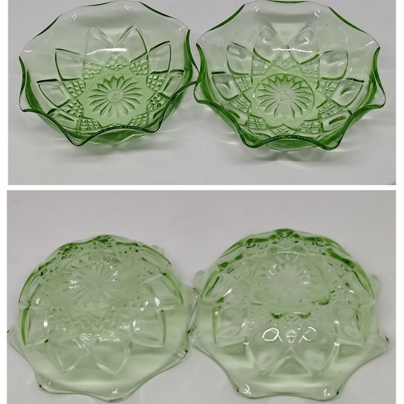 Vtg. Hazel Atlas Uranium Glass Diamond Arches Fruit Bowl With‎ 6 Berry Bowls - Picture 8 of 12